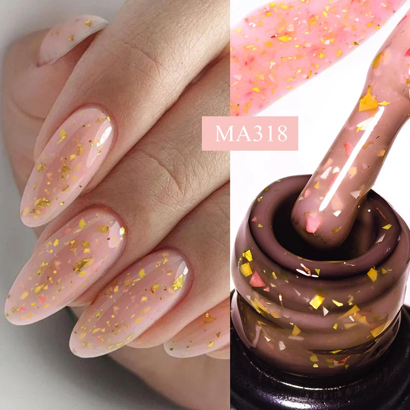 7ml Milk White Rubber Base Gel Silver Gold Pink Foils Glitter Base Coat Semi-Permanent Nail Art Gel Varnish For Nails Manicure