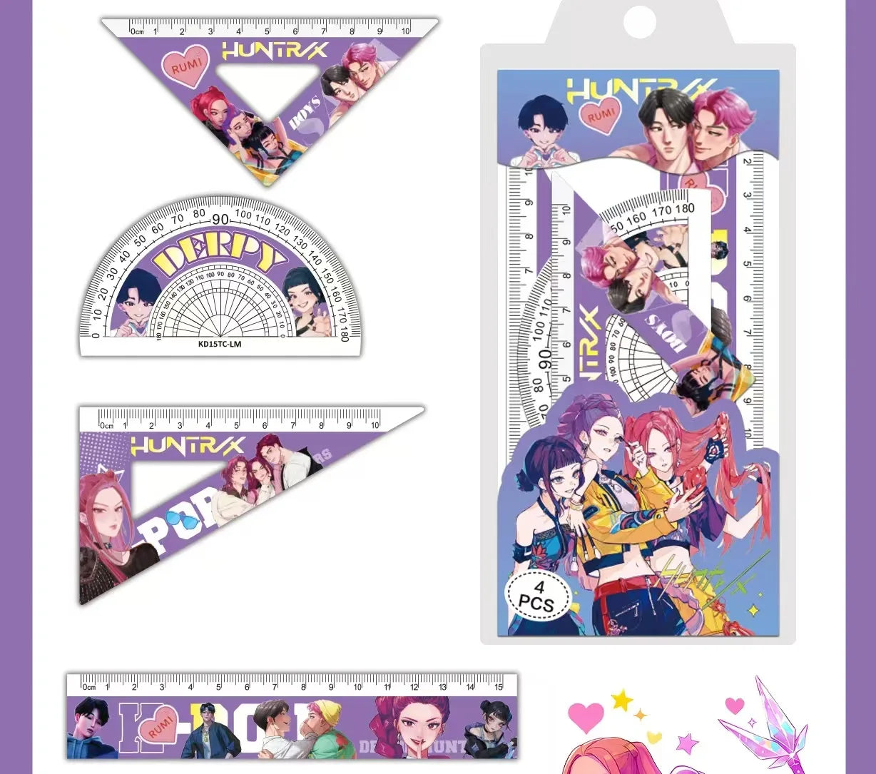 2026 Hot Anime Girls Group Stationery Set Ruler Triangle Protractor Stationery Gift Set for Students School Supplies
