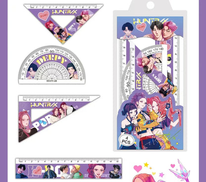 2026 Hot Anime Girls Group Stationery Set Ruler Triangle Protractor Stationery Gift Set for Students School Supplies