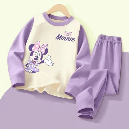 DISNEY MINNIE Printed Girls Casual Spliced Sleepwears Sets Autumn Winter Kids Comfy Soft Home Clothing Set Child Pijamas 0-10Y