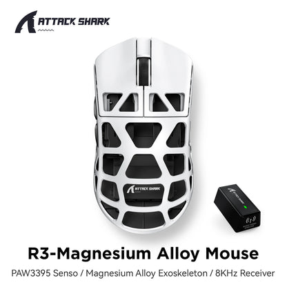 ATTACK SHARK R3 Gaming Mouse Magnesium Alloy Honeycomb,Ultra-Lightweight 8K Hz, PAW3395 Sensor, 26000 DPI, Ergonomic Shel
