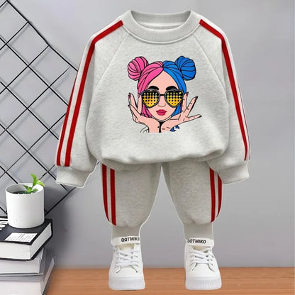 2026 Spring New Style Children's Tracksuit Printed Kids O Neck Hoodies and Long Pant Two Piece Girls Casual Sweatshirts Sets
