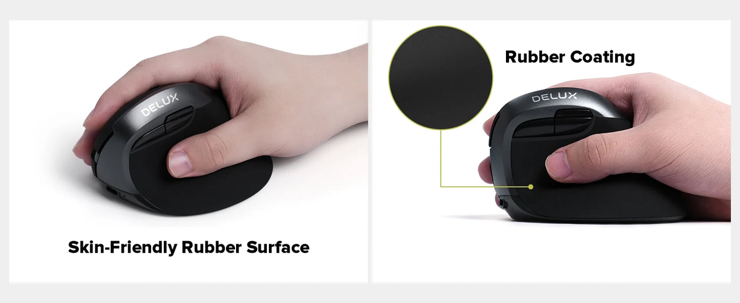 Delux M618 Mini Ergonomic Mouse Gaming Wireless Vertical Mouse Bluetooth 2.4GHz Rechargeable 4000dpi Silent Mice for Office