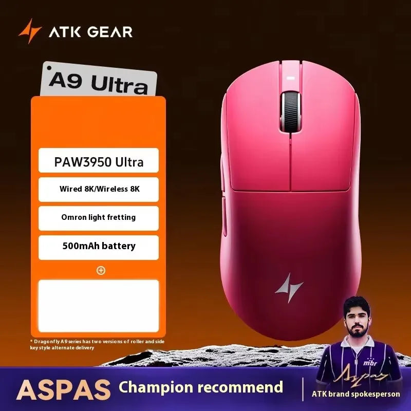 ATK DragonFly A9 Air Ultimate Wireless Gaming Mouse PAW3950 Ultra 42000DPI 750IPS 8KHz RGB Ergonomic Design for Windows MacOs
