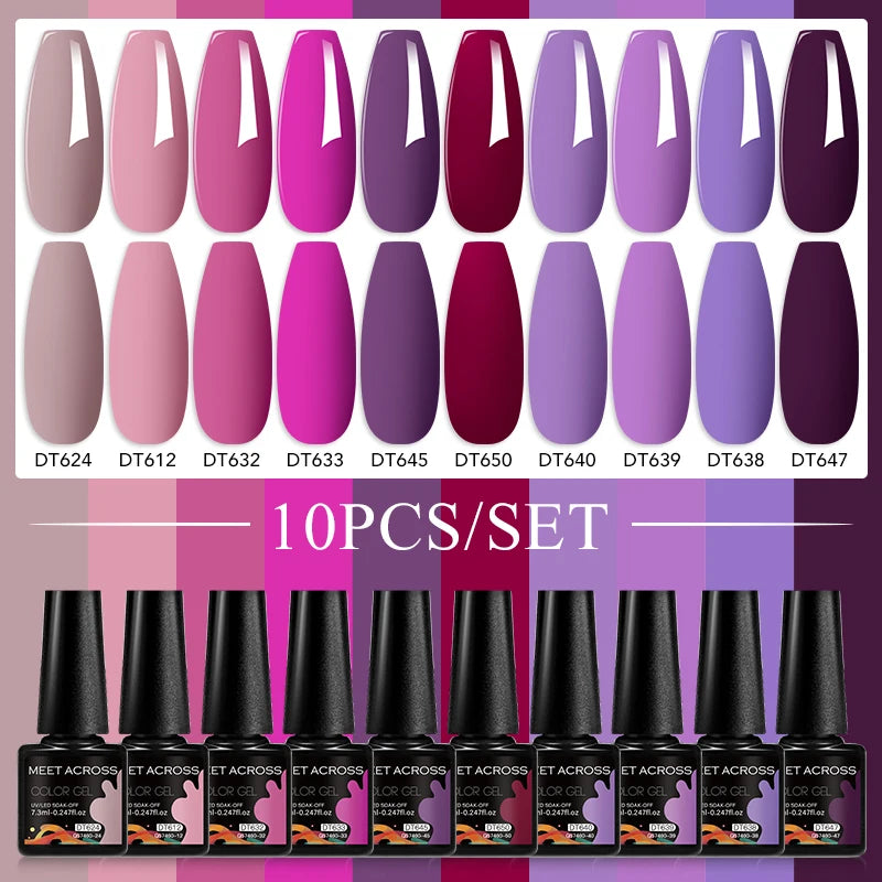 10PCS/Set 7.3ml Hot Pink Red Glitter Gel Nail Polish Soak Off Uv Led Nails Shine Finish For Diy Nail Art Manicure Nail Supplies