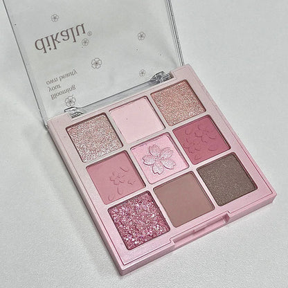 DIKALU 9-Color Sakura Eyeshadow Palette Glitter Matte Low Saturation Pink Brown Nude Makeup Shimmer Eye Pigments Long Lasting