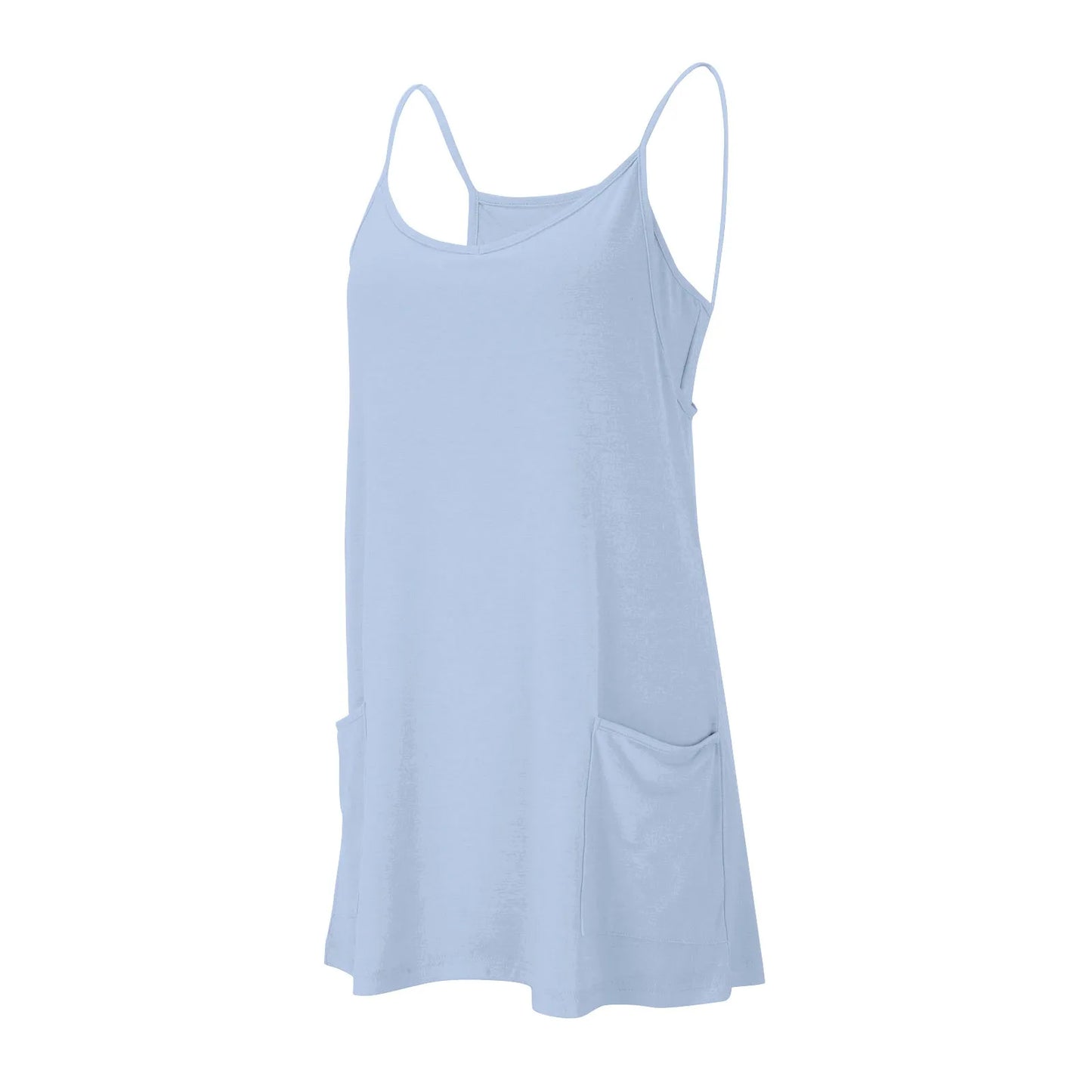 Women's Tennis Dress Solid Color Pocket Sexy Suspender Fake Two-piece Loose Breathable Comfortable Sports Dress