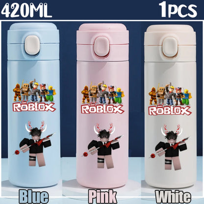 Roblox Anime Water Bottle DynaBlocks 304 Stainless Steel Thermos Cup 420ML Gourde Game Straight Drinking Cup Holiday Gifts