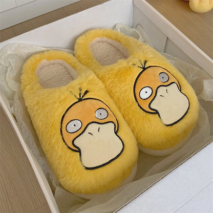 Pokemon Anime Couple Slippers Cute Pikachu Eevee Cartoon Cotton Home Shoes for Men And Women with Velvet Insulation Winter Gifts