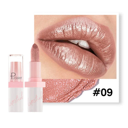 Pudaier Shimmery Diamond Lipstick: 10 Shades of Waterproof Glitter & Metallic Shine