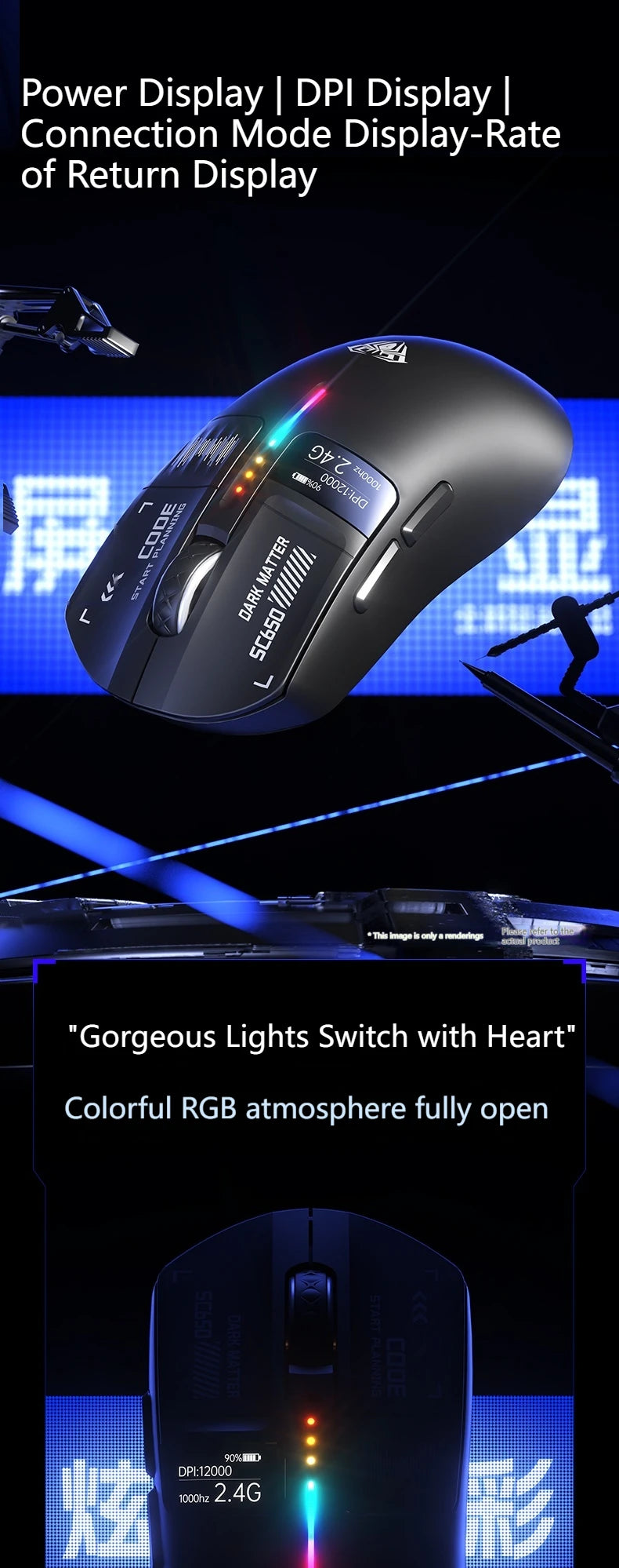 AULA SC650 Tri-Mode Wireless Gaming Mouse PAW3311 RGB Lightweight Digital Display Screen Custom PC E-Sports Accessory Gift
