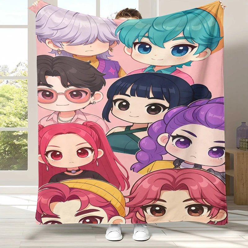 K-Pop Demon Hunters Golden Saja Boys Flannel Blanket,Ultra Soft Warm Plush Throw for Home Bedroom Bed Sofa Cover Office picnic