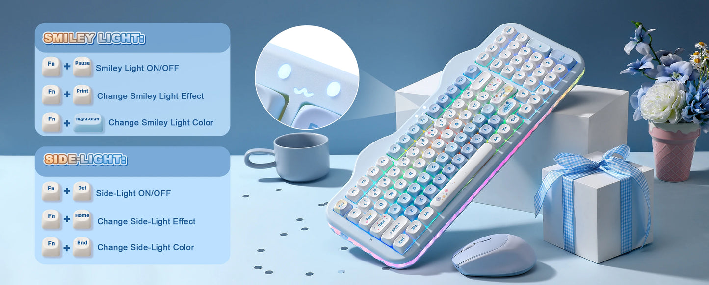 YUNZII C98 Wireless Mechanical Keyboard, 99-Key Hot Swap Gasket Keyboard with Numpad, Custom RGB Backlight,Cute Keeb for Win/Mac