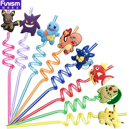 FUNISM Pikachu series cartoon creative spiral straws decorate party reusable colorful straws