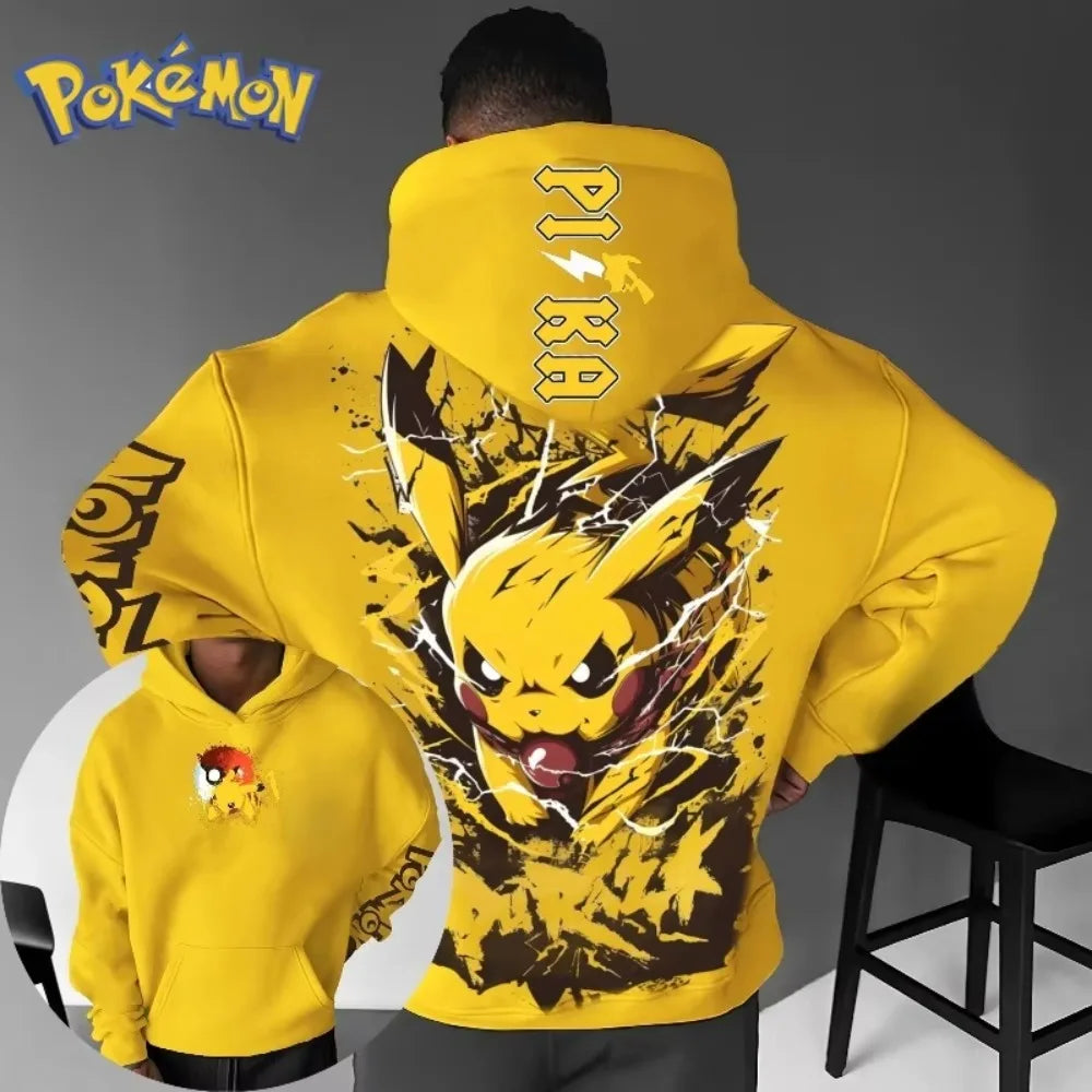 Men's New  Autumn/Winter New Pokémon Game Pikachu Printed Hoodie Men's and Women's  Harajuku Large Size Casual Trend Sweater Top
