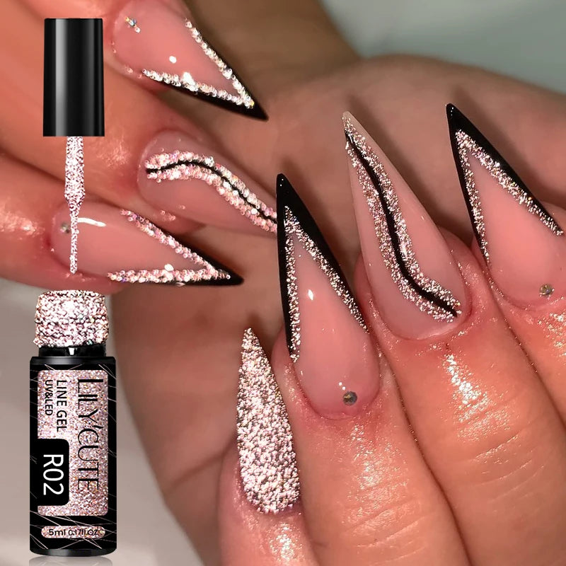 LILYCUTE 5ml Super Bright Silver Metallic Painting Liner Gel Nail Polish Drawing Stripe Graffiti Mirror Pull Line UV Gel Varnish