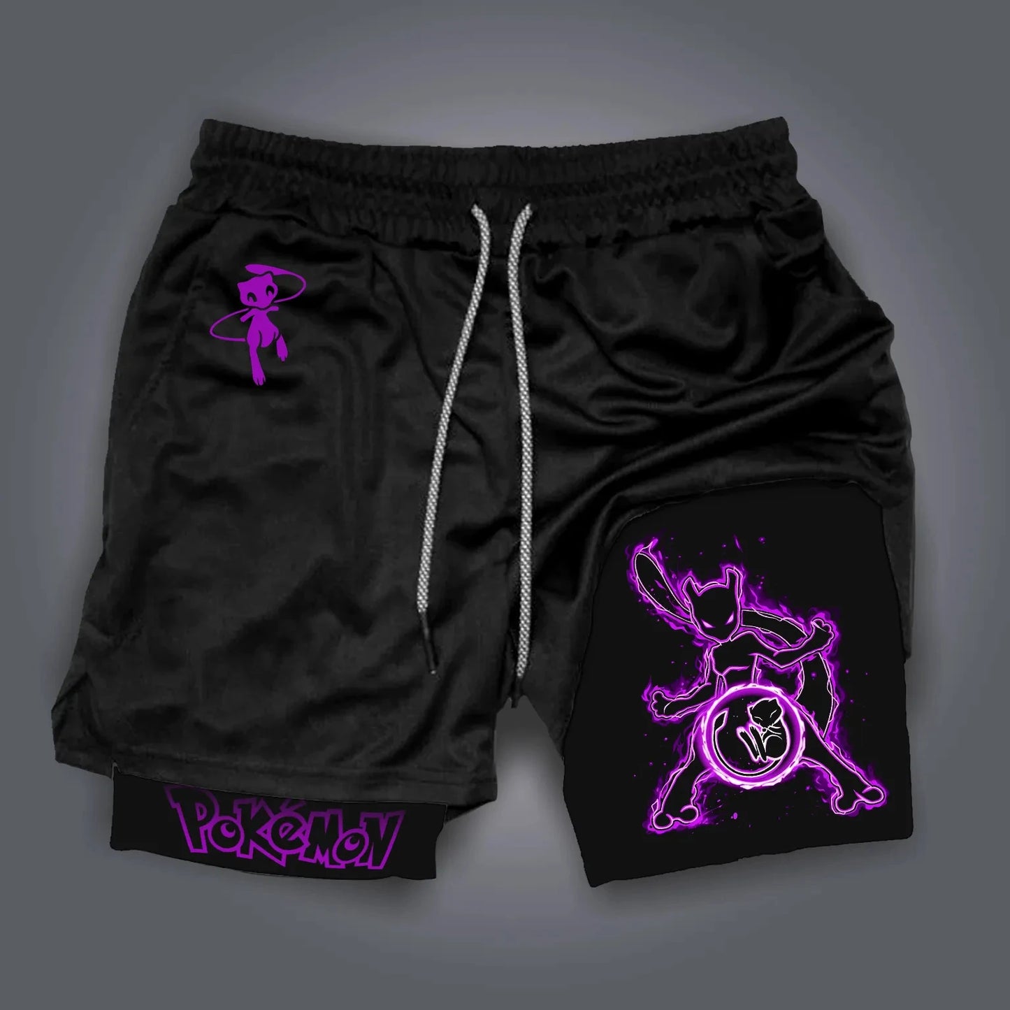 Pokémon Animation Derivatives Men's Fake Two Shorts Streetwear Pikachu Print GYM Sports Men's 2025 Summer Fashion Street Shorts