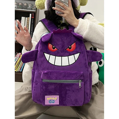 Gengar Plush Backpack  Anime Pokemon School Bag Large Capacity Soft Stuffed Animal Shoulder Bag for Boys Girls Birthday Gift