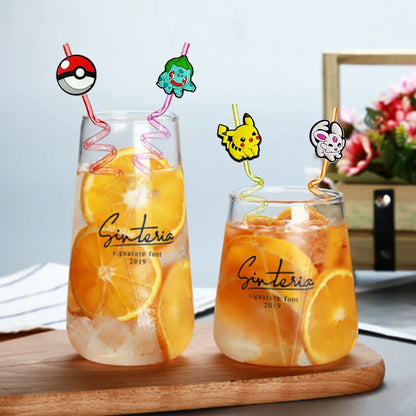 6/12/18pcs Pokemon Birthday Decorations Cartoon Straws Party Favors Reusable Drinking Straws Pikachu Cute Straws Birthday Suppli