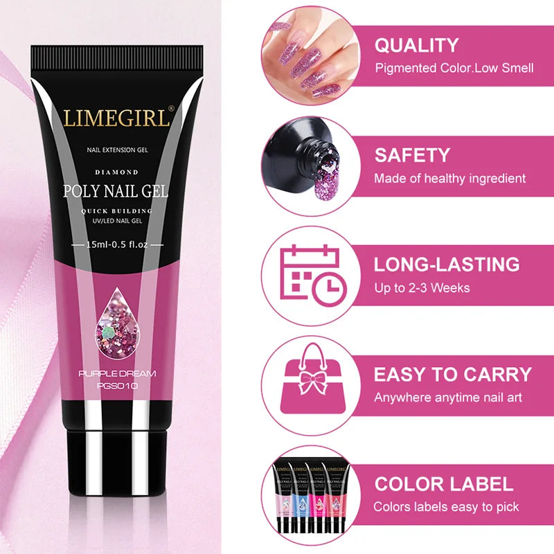 LIMEGIRL15ml Nail Gel Kit for Quick Expansion Nail Art Polymer Gel Nail Tool Finger Expansion Acrylic Gel Polisher Nail Art Set