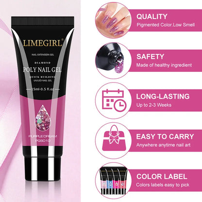 LIMEGIRL15ml Nail Gel Kit for Quick Expansion Nail Art Polymer Gel Nail Tool Finger Expansion Acrylic Gel Polisher Nail Art Set