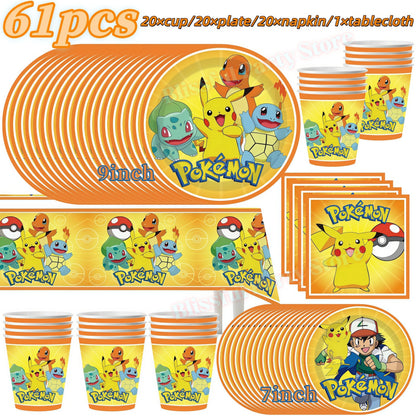 Pokemons Birthday Party Decoration Lightning Pikachu Balloon Tableware Kit Cup Plate Gift Bag Kid Favor Gift Baby Shower Supplie