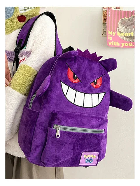 Gengar Plush Backpack  Anime Pokemon School Bag Large Capacity Soft Stuffed Animal Shoulder Bag for Boys Girls Birthday Gift