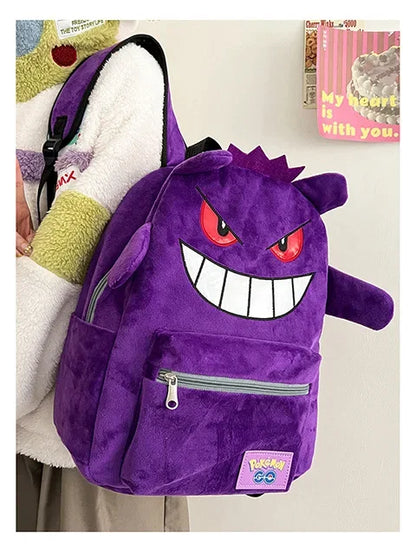 Gengar Plush Backpack  Anime Pokemon School Bag Large Capacity Soft Stuffed Animal Shoulder Bag for Boys Girls Birthday Gift