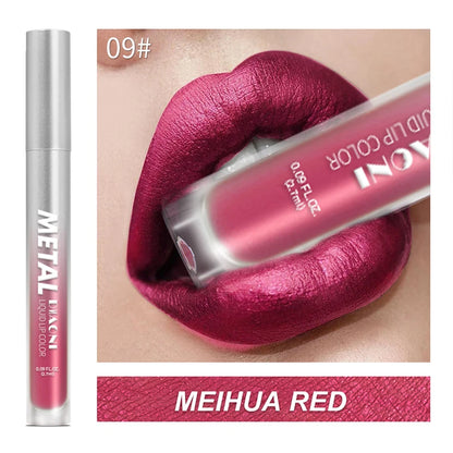 12 Colors Glitter Metallic Liquid Lipstick Pearlescent Waterproof Shiny Lip Gloss Non-stick Cup Long Lasting Shimmer Lips Makeup