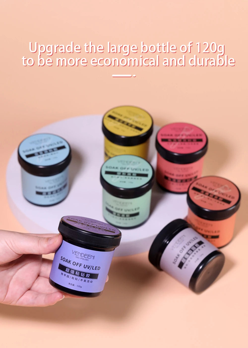Vendeeni 120g High Capacity Nail Art Functional Gel No Wipe Top Coat Base Coat Painless Extension Gel Leveling Reinforcing Gel