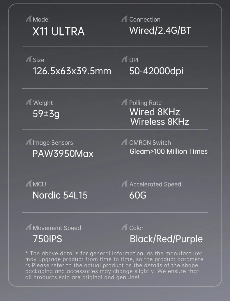 Attack Shark X11 Ultra 59g Superlight Wireless 8K Gaming Mouse Carbon Fiber Nano-Metal Ice Coating PAW3950MAX