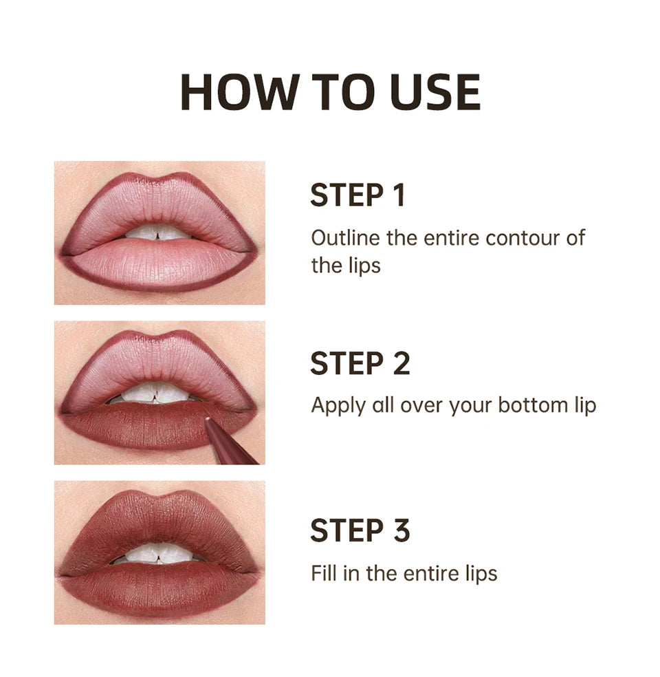 Lakerain Lip Liner Matte Black Brown Velvet Lipstick Waterproof Non Sticky Contouring Tint Lipliner Crayon Lip Makeup