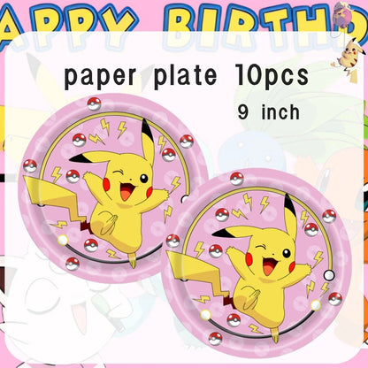 Pink Pokemon Birthday Party Decoration Pikachu Disposable Tableware Plate Tablecloth Balloons Baby Shower Kids Party Supplies