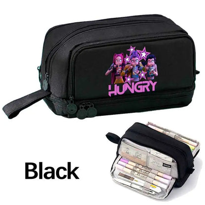 KPOP Pencil Case Student Storage Bag Stationery Large Space Storage 4 Compartment Pouch Double Side Opened