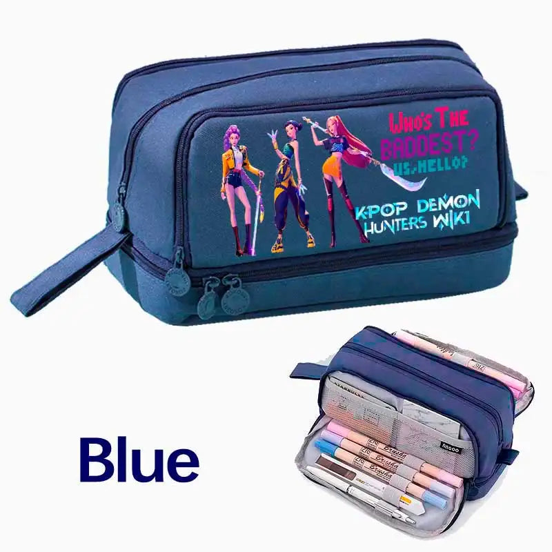 KPOP Pencil Case Student Storage Bag Stationery Large Space Storage 4 Compartment Pouch Double Side Opened