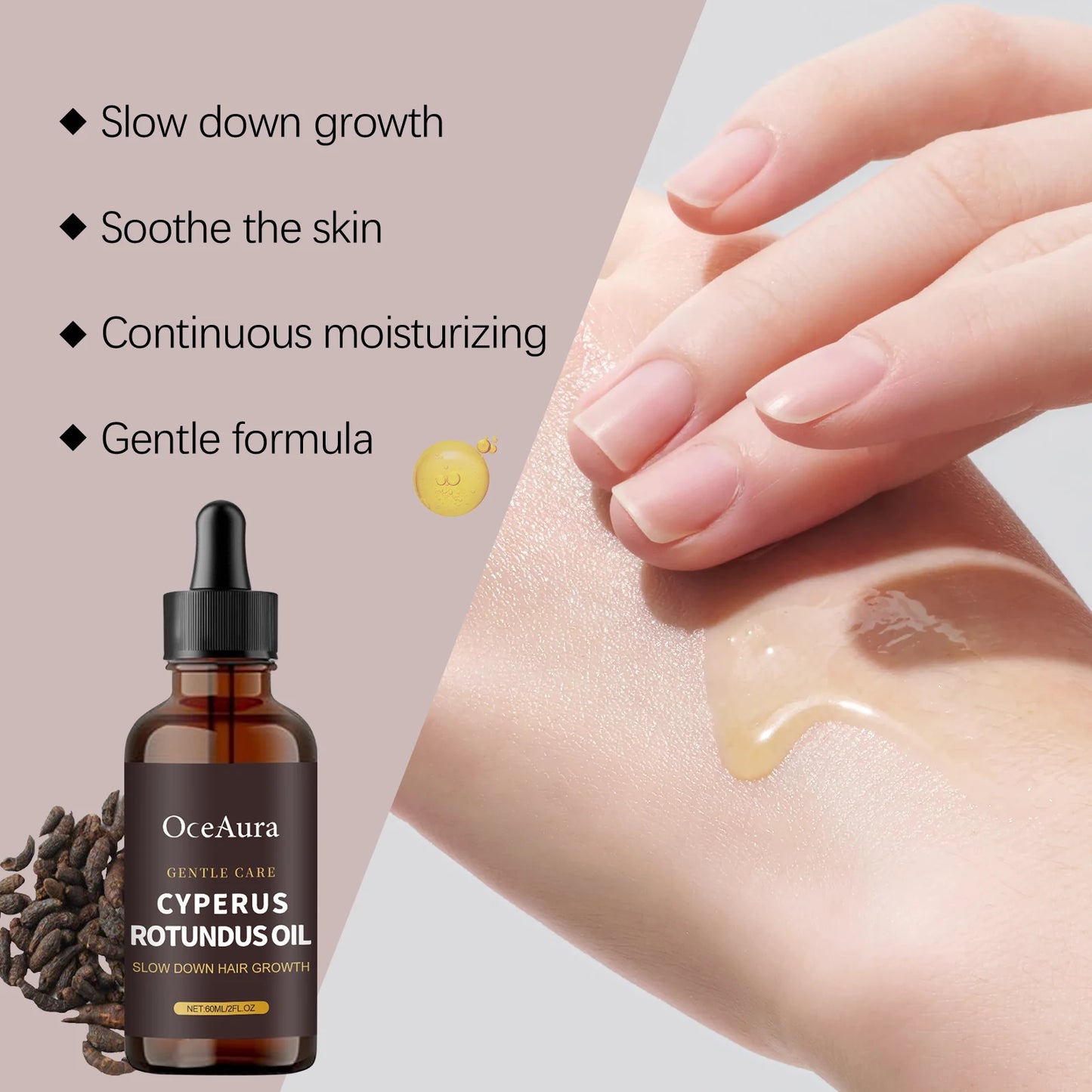 Inhibit Hair Growth Cyperus Rotundus Oil Painless Hair Removal Slow Down Armpit Legs Arms Hair Growth Nourish Smoothing Skin