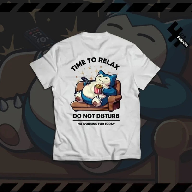 2025 Summer Pokémon Anime SNORLAX 100% Pure Cotton Printed T-shirt Men Harajuku Loose Casual Versatile Short-sleeved Top Y2k