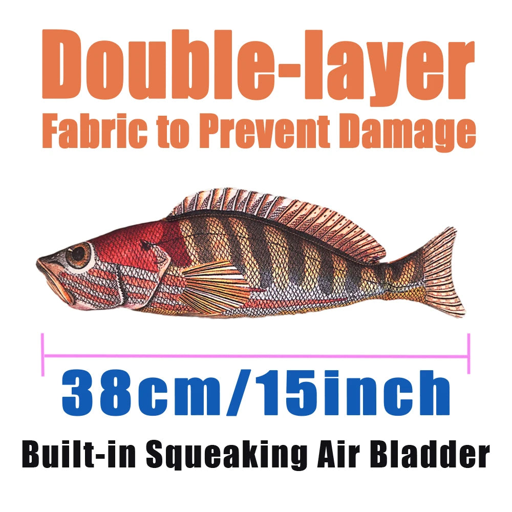 Pet Chew-Resistant Plush Interactive Toy with Sound, Cartoon Fish Shape, Suitable for Large, Medium, and Small Pets Like Cats and Dogs, Double-Layer Fabric, Built-In Airbag