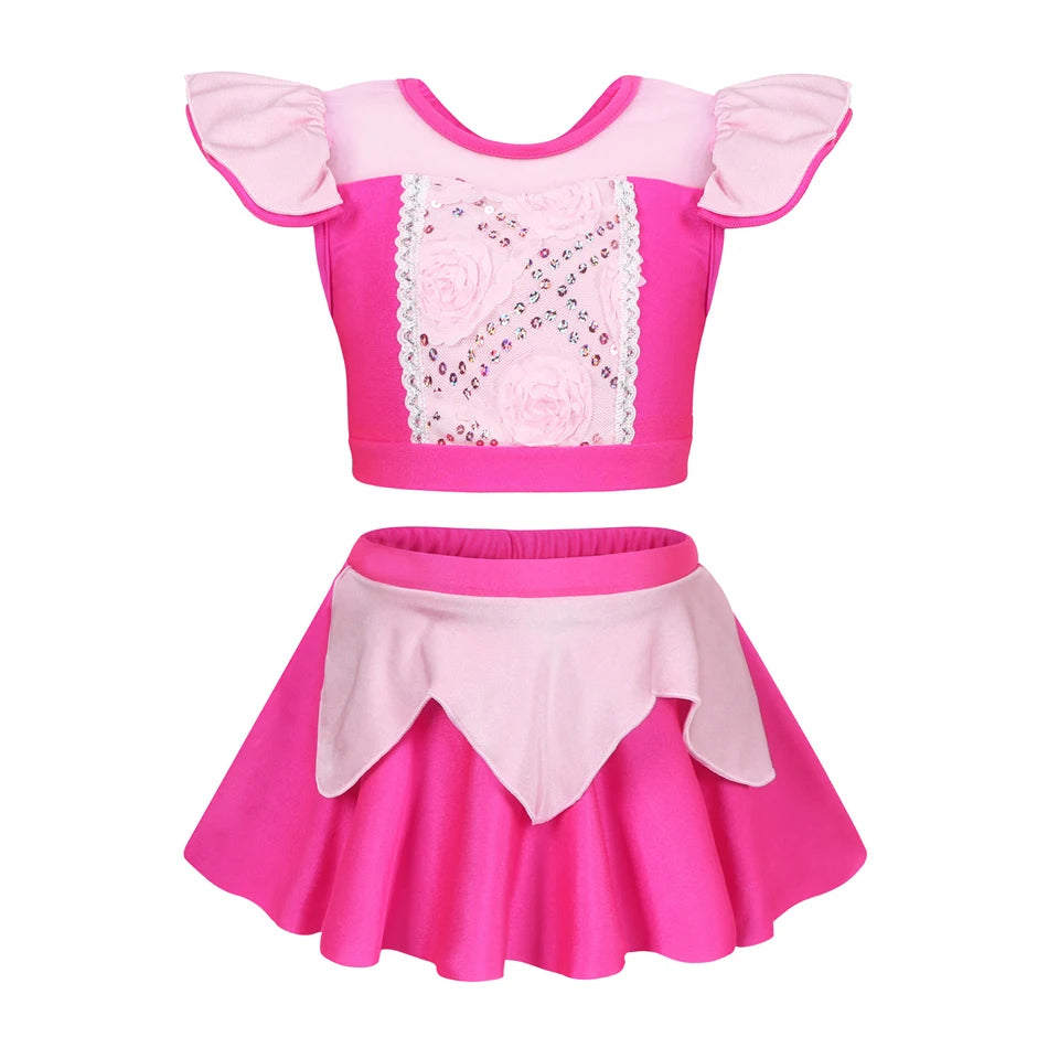 Girls Princess Swimsuit Cinderella Elsa Belle Rapunzel Cosplay Beachwear Kids Summer Fashion 2 Pcs Swimsuit Sets 2-9Yrs