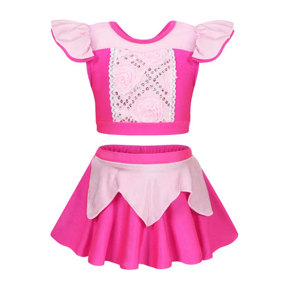 Girls Princess Swimsuit Cinderella Elsa Belle Rapunzel Cosplay Beachwear Kids Summer Fashion 2 Pcs Swimsuit Sets 2-9Yrs
