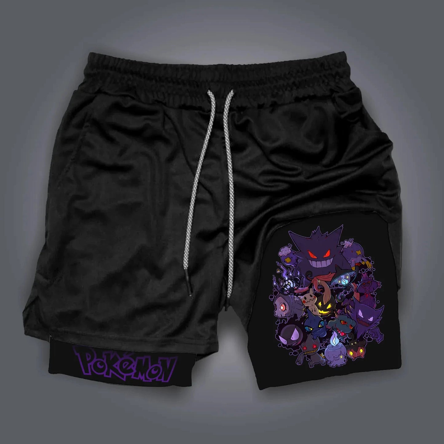 Pokémon Animation Derivatives Men's Fake Two Shorts Streetwear Pikachu Print GYM Sports Men's 2025 Summer Fashion Street Shorts