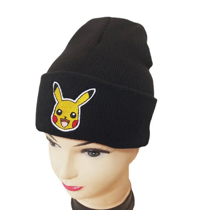 Pokemon Knitted Caps Anime Cute Pikachu Printed Winter Warm Beanies Hat Kids Unisex Outdoor Embroidery Bonnet Christmas Gifts