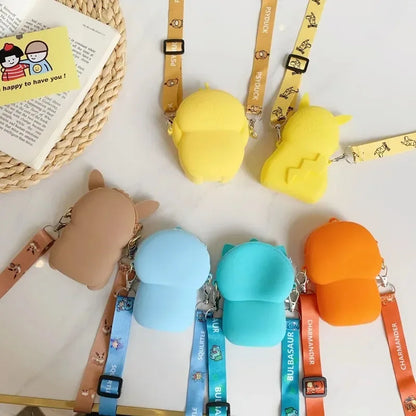 Pokemon Anime Pikachu Lovely Fashion Bag Princess Small Storage Silicone Purse Messenger Cartoon Figures Model Toys Kids Gift