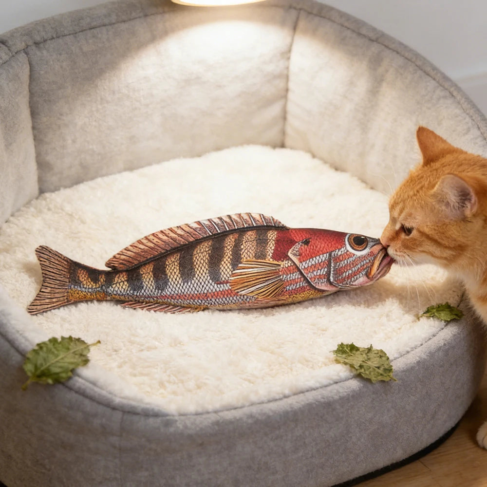 Pet Chew-Resistant Plush Interactive Toy with Sound, Cartoon Fish Shape, Suitable for Large, Medium, and Small Pets Like Cats and Dogs, Double-Layer Fabric, Built-In Airbag