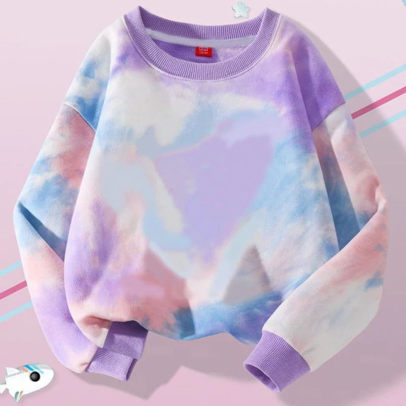K-Pop Hunters Zoey Mira Rumi Tie-dyed Sweatshirt for Girl Pullover Crew Neck Child Sportwear Long Sleeve Cartoon Kids Tops