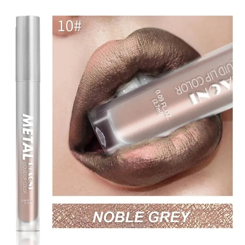 12 Colors Glitter Metallic Liquid Lipstick Pearlescent Waterproof Shiny Lip Gloss Non-stick Cup Long Lasting Shimmer Lips Makeup