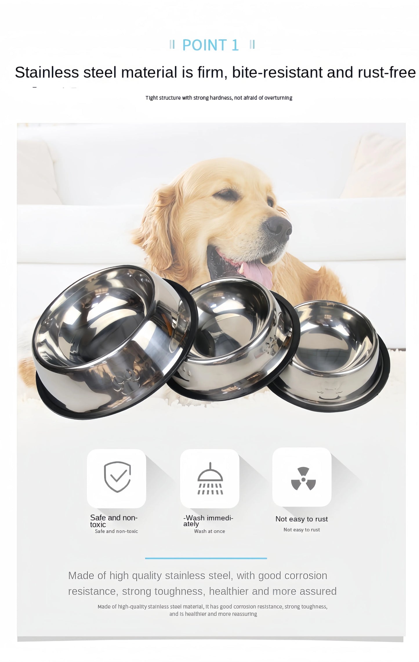 Pet Dog Cat Stainless Steel Bowl Pet Feeding Bowl Cat and Dog Drinking Bowl Metal Feeder Bowl Durable Easy To Clean Pet Supplies