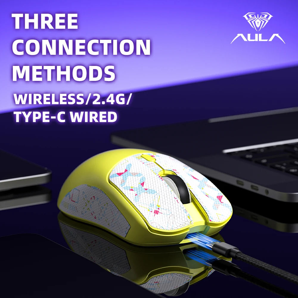 AULA Wireless Gaming Mouse Tri-mode 2.4G/Bluetooth Mouse Rechargeable Ergonomic 12000 DPI Mouse for PC Gaming Accessories SC580X