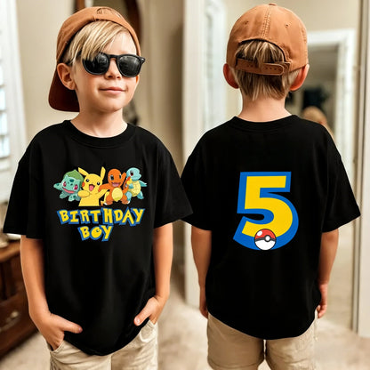 Birthday T-shirt Cute Pikachu Pokémon 3-9 Printed T-Shirt Unisex Summer Y2K Harajuku Loose Casual Short Sleeve Top for Chirldren