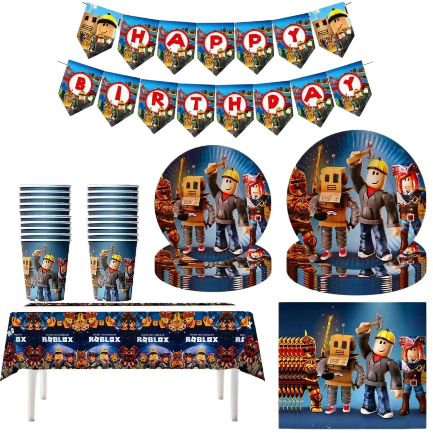 Roblox Boy Kids Set Birthday Party Decorations Tableware Tablecloth Cup Plate Napkin Bags Baby Shower Roblox Party Favor Kits